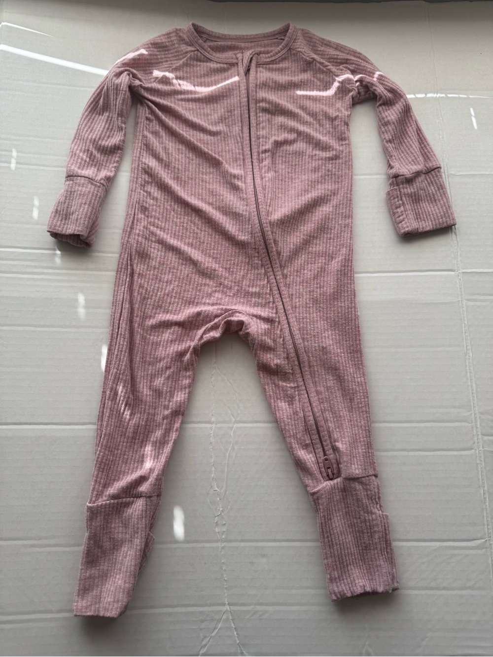 Little Sleepies Ribbed Zippered One-Piece Romper - Dusty Rose